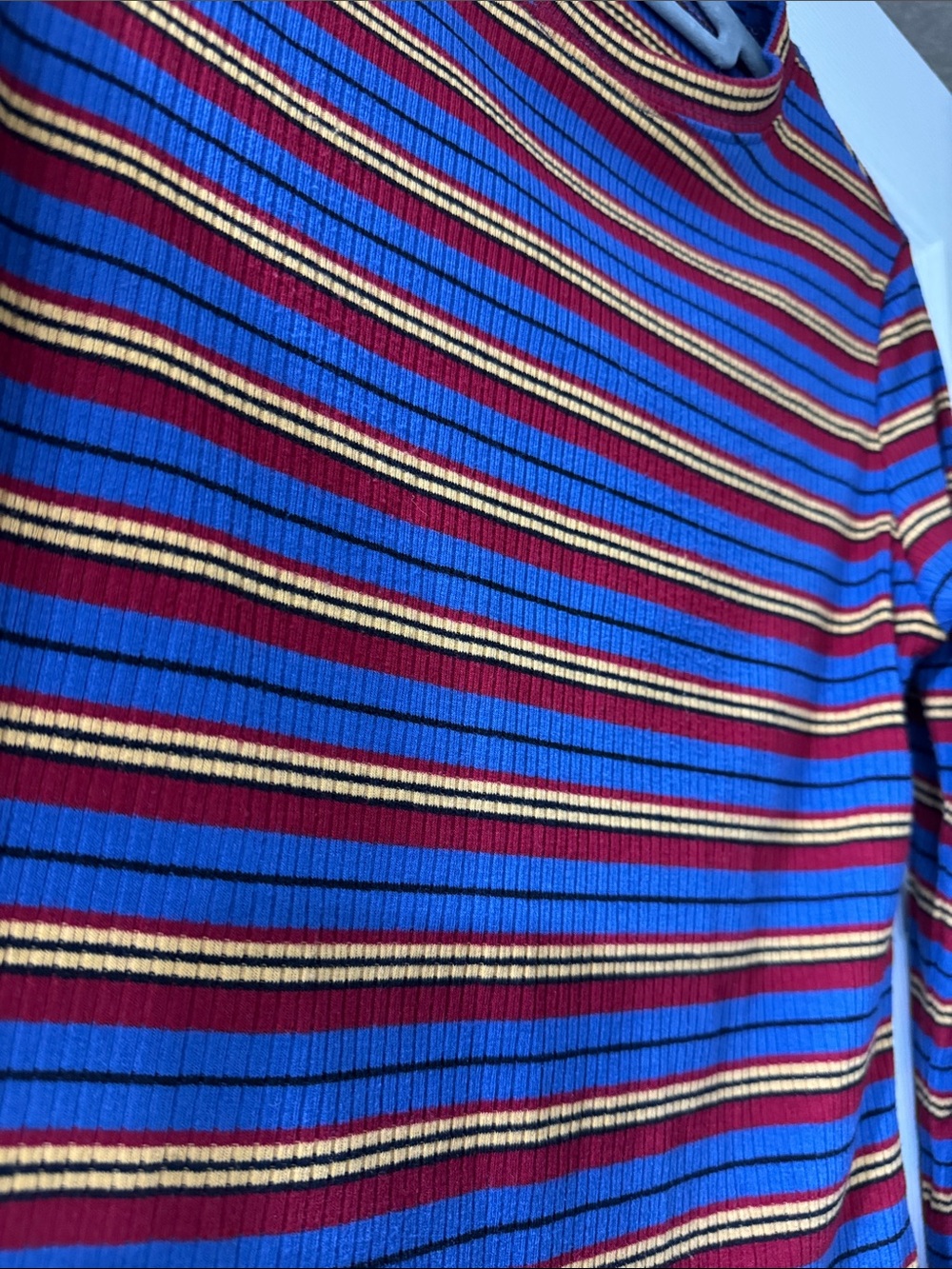 Striped Long-Sleeve Ribbed Top - Blue/Red/Yellow - Picture 3 of 4